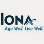 Iona Senior Services Logo "Age Well. Live Well." Dark blue tones with a rainbow flourish in the A