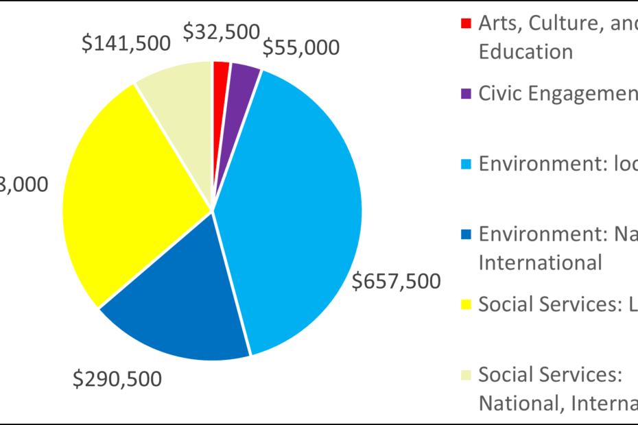 Breakdown by category of 2009 grants: 32500 Arts, Culture, and Education 55000 Civic Engagement 657500 Environment: local 290500 Environment: National, International 448000 Social Services: Local 141500 Social Services: National, International
